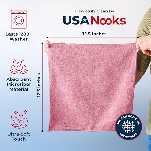 USANOOKS Microfiber Cleaning Cloth Light Pink - 8 Pcs 12.5"x12.5" - High Performance - 1200 Washes, Ultra Absorbent Towels Weave Grime & Liquid for Streak-Free Mirror Shine - Car Washing Cloth - Image 2