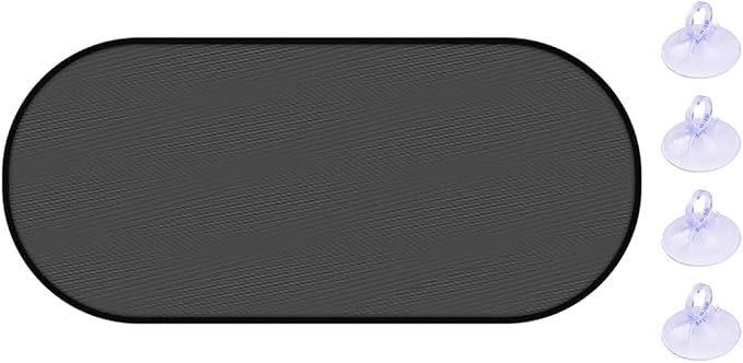 19.69 x 39.37 Inch Car Window Sunshade, Rear | mesh fabric, metal support frame, suction-cup mounting, twist-fold storage, UV and heat blocking by Unknown