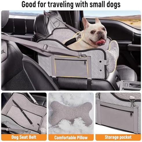 TKYZ Center Console Dog Car Seat for Small Dogs,Fit for Full Size Truck | Soft Pillow,Double fixation,PU Leather Easy To Clean,Pet Booster with Safety Belt,Puppy Car Seat for Small Dogs 0-30 lbs - Image 6