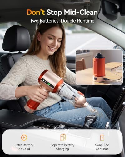 Cordless Handheld Car Vacuum Cleaner 22000PA with Dual Removable Battery - Image 4