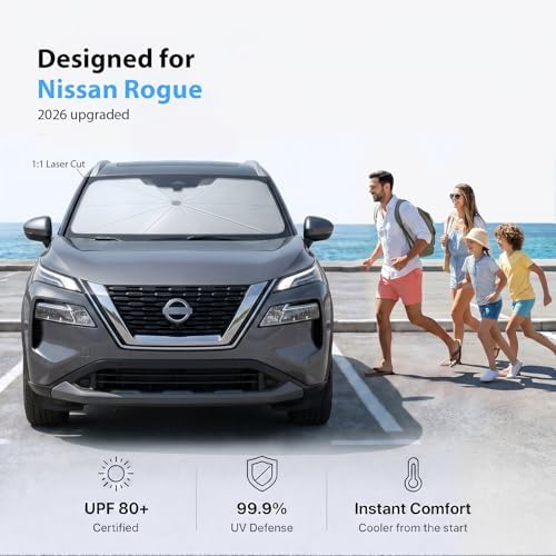 2026 Upgraded Windshield Sun Shade Umbrella for Nissan Rogue [Precision Custom Fit, Superior UV & Heat Block] Cooling Tech Fabric, Durable Foldable with Storage Bag, Fits 2008-2025 - Image 2
