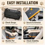 Pet Car Center Console Elevated Armrest Car Seat for Small Puppy, Dogs & Cats (Up to 10 lbs) – Dark Gray Washable Plush Carrier with Safety Leash, Fits Front Vehicle Console Space (Dark Grey) - Image 6