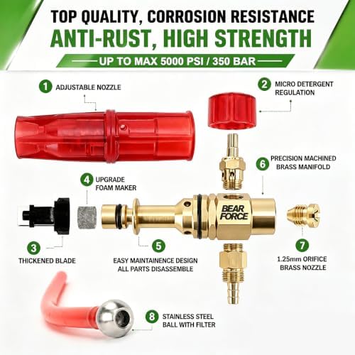 BEAR FORCE Brass Foam Cannon for Pressure Washer, Snow Foam Lance, Car Wash - Image 5