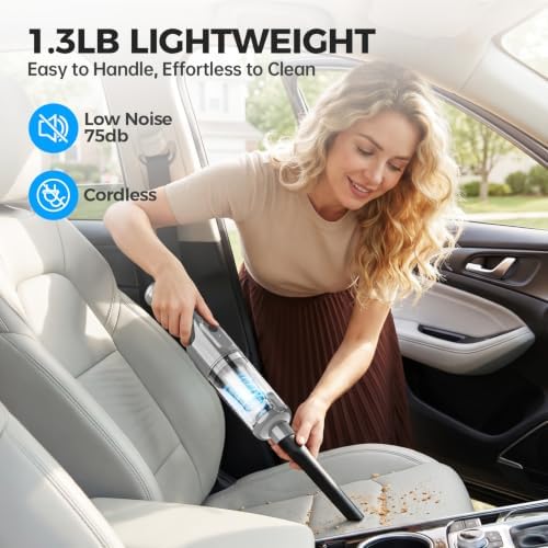 dormzie Handheld Vacuum Cordless, Car Vacuum with 19000Pa Powerful Suction,1.3 lbs Lightweight, Type-C Charge, Multiple Accessories for Car Home Office Pet - Image 5