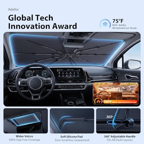 2026 Upgraded Windshield Sun Shade Umbrella for Kia Seltos [Precision Custom Fit, Superior UV & Heat Block] Cooling Tech Fabric, Durable Foldable with Storage Bag, Fits 2021-2025 - Image 5