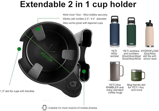 Cup Holder Expander, Adjustable Car Cup Holder for Car with Phone Holder, Automotive Cupholders for for Yeti, Hydro Flasks Bottle with Expandable Base, Cars Cupholder Insert - Image 6