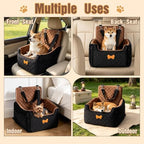 Dog Car Seat for Small Dogs, Dog Booster Seat Filling in Thick Memory Foam with 2 Safety Leashes and Storage Pocket, Suitable for Pet Under 30lb or 2 Puppies (Brown/Black) - Image 3
