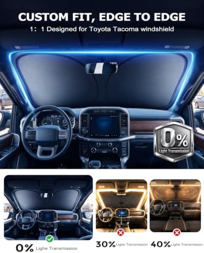 DMJN Front Windshield Sun Shade for Toyota Tacoma (2016-2023), [Nano Ice-Crystal Coatings] UPF50+ Heat & UV Block, Protect Car Interior & Keep Cool, Flodable Steel-Ring Car Cover for Summer - Image 4