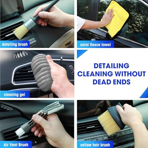 Car Cleaning Kit, 17PCS Car Interior Detailing Kit with Gray High Power Handheld Vacuum, Detailing Brush Set, Windshield Cleaner, Cleaning Gel, Complete Auto Accessories for Men, Women - Image 5