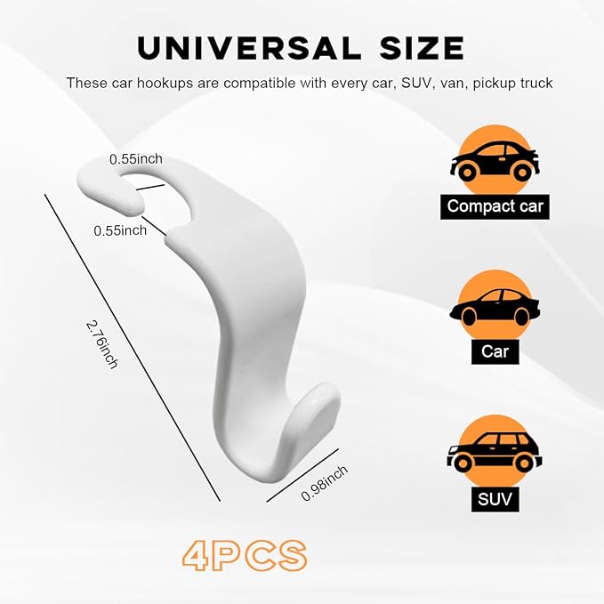 povtii 4PCS Car Seat Headrest Hook, Auto Back Seat Hanging Storage Organizer, Vehicle Seatback Hanger Holder for Purse Handbag Coat Umbrella, Universal Interior Car Accessories (White) - Image 2
