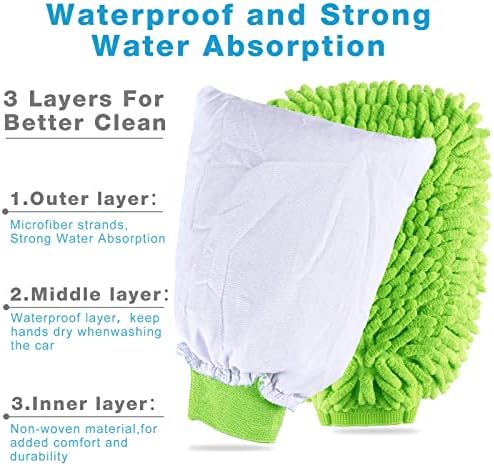 Riakrum 12Pcs Car Wash Mitts - Chenille Microfiber Wash Mitts for Car Washing,Scratch Free,Reusable Waterproof Gloves for Cars, Trucks and Boats 7.5'' x 10.2'' - Image 3