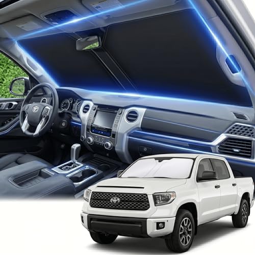 Windshield Sun Shade for Toyota Tundra 2007-2021 Front Window Sunshade Custom Fit Tundra Limited, SR5, Platinum, TRD Pro Sun Visor Foldable Shade Blocks UV Rays Summer Must Have Car Accessories by AuyNeas