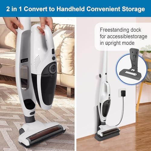 Intercleaner 2 in 1 Handheld & Stick Cordless Vacuum Cleaner, 2-Speed Powerful Suction Lightweight with LED Bagless Stick Vac with Handheld, for Hardwood Floor Carpet Car Pet Hair, Ultra Quiet - Image 4