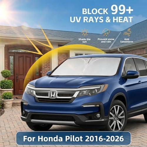 Windshield Sun Shade for Honda Pilot 2016-2024 2025 2026 Sunshade Front Window Shade Custom Fit Pilot Accessories Sun Visor Foldable Shade Blocks UV Rays Accessories - Image 2