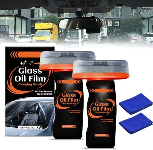 2PC Windshield Cleaner & Glass Oil Film Remover,100ml Car Glass Cleaner with Brush,Removes Oil,Grease & Fog,Wiper Residue, Anti-Fog Glass Emulsion Cleaner for Clear Driving Visibility by Unknown