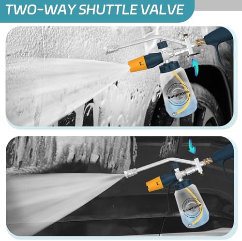 Sooprinse Pressure Washer Foam Cannon with Short Pressure Washer Gun, Dual Connector Accessory, Snow Soap Attachment for Car Wash, 5 Nozzles Tips with 1/4” Quick Connect， 4000 PSI - Image 6