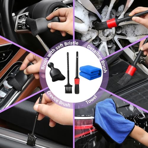 Qydipclin 10pcs Windshield Cleaning Tool Inside Car Window Cleaner Wash Kit with 4 Reusable Microfiber Pads 1 Spray Bottle and Extendable Handle Interior Auto Glass Wiper Kit, Purple - Image 3