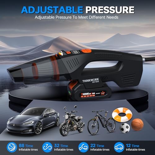 THINKWORK 20V Car Vacuum & Air Inflator, Dual Function High Power Handheld Cordless Vacuum with 18000pa Suction Power for Car Cleaning, Household Dust Removal, Inflation - Image 5