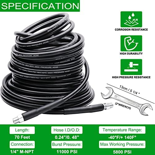 70FT Sewer Jetter Kit for Pressure Washer, 5800PSI Drain Cleaner Hose - Image 2