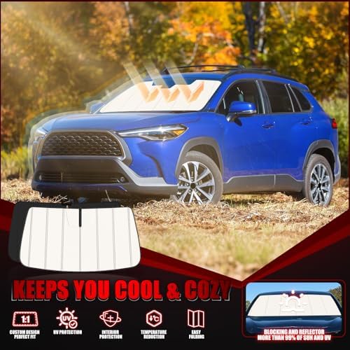 Windshield Sun Shade for Toyota Corolla Cross 2022-2026, Front Window Visor Accessories, Folding Design Blocks Heat & UV Rays Maintain Cool Interior and Save Space - Image 2