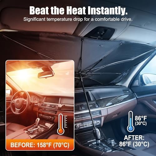 Upgraded Car Windshield Sun Shade Umbrella, Foldable Car Umbrella Sunshade, Sun Protection & Heat Insulation Windshield Sunshades, 90% UV Resistant Front Window Cover, for Most Vehicles (#01) - Image 3