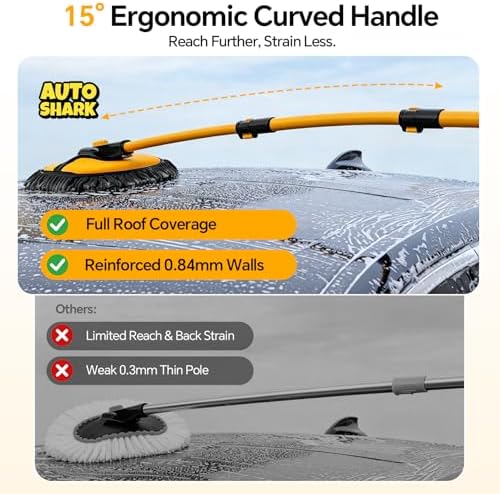 7 in 1 Car Wash Kit with 20L Folding Bucket & Brush, Extendable Car Wash Brush with 40.5" Long Handle, 15° Curved Aluminum Pole, Scratch-Free Microfiber Chenille Mop for SUV Truck RV, Yellow - Image 3