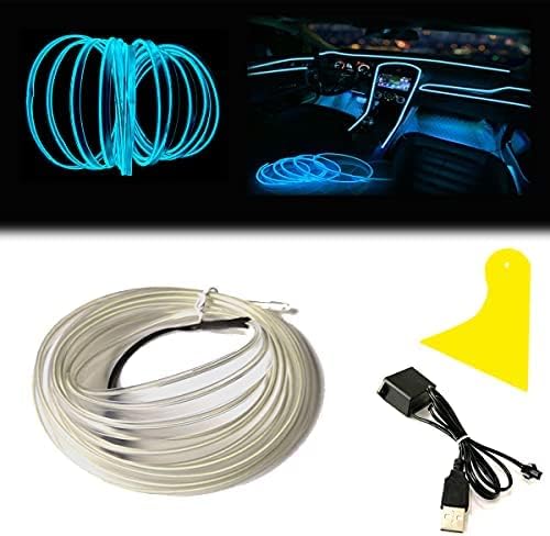 El Wire Ice Blue Interior Car LED Strip Lights, 10M Neon Wire USB 5V with Fuse Protection for Automotive Interior Decoration, with 6mm Sewing Edge by Maxlaxer