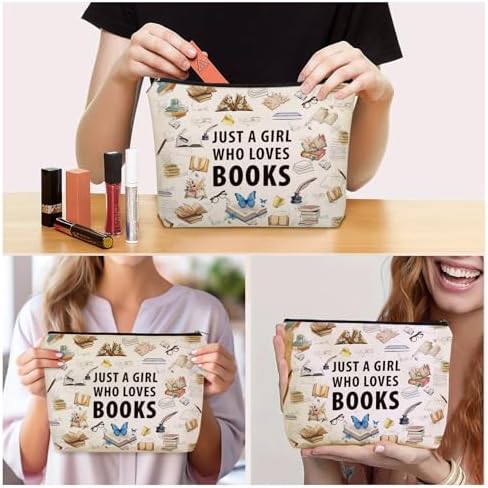 Book Travel Makeup Bag For Women & Teen Girl Book Lover Gifts | Small Cosmetic Bag & Toiletry Pouch Just A Girl Who Love Books Themd For Mom, Friends.Ideal Bookish Gifts For Birthdays. - Image 3