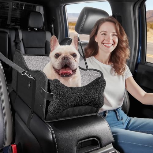 TKYZ Center Console Dog Car Seat for Small Dogs,Fit for Full Size Truck | Soft Pillow,Double Fixation,PU Leather Easy To Clean,Pet Booster with Safety Belt,Puppy Car Seat for Small Dogs 0-30 lbs by TKYZ
