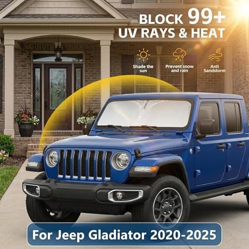 Custom Fit Windshield Sun Shade for Jeep Gladiator 2020-2025, Double Layer 240T Front Window Visor, Foldable UV Ray Blocking Summer Car Accessory - Image 2