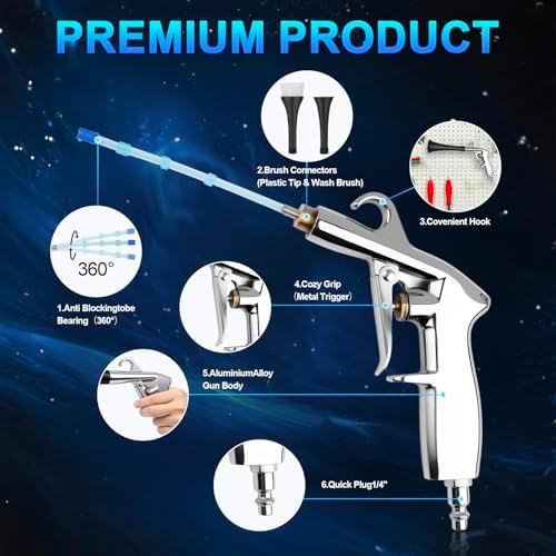 2 Nozzles Air Cleaning Gun, Dry Cleaning Gun Quickly Blasts Dust, Dirt and Grime from Surface, Dryer Air Blow Gun Works with Air Compressor, Car Detailing Tool for Interiors Exteriors Deeply Cleaning - Image 2