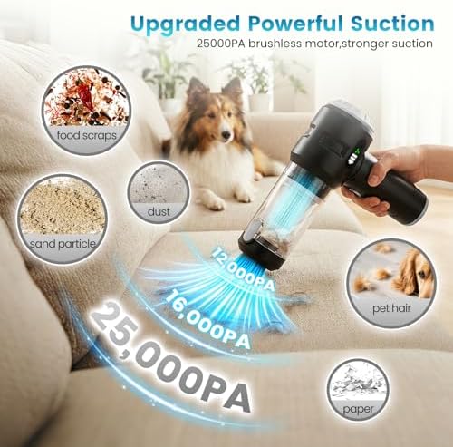 Wansimoo Handheld Car Vacuum Cleaner,25000PA Strong Cyclonic Suction Foldable Mini Vacuum Portable Cordless with Digital Display and One Touch Dust Removal for Car, Home, Office, Kitchen (Silver) - Image 2