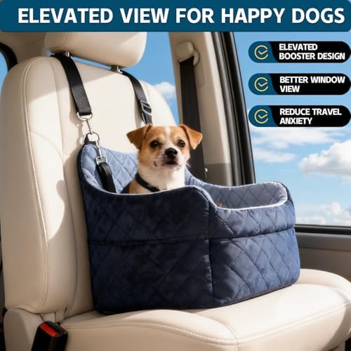 Dog Car Seat for Small Dogs, Elevated Booster Seat with Leash | Washable Pet Travel Bed with Anti-Slip Base, Cozy Padded Car Seat for Dogs Up to 30 lbs, Secure & Comfortable Road Trips - Image 4