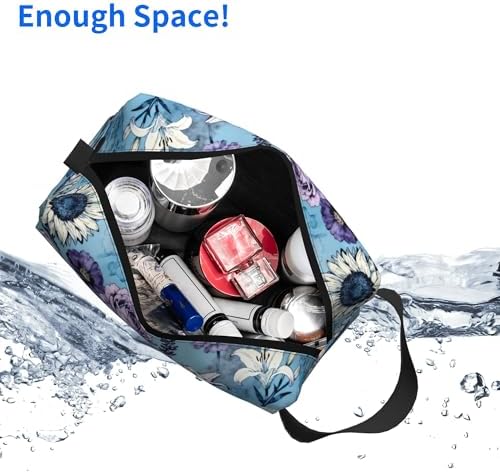Blue and Purple Watercolor Floral Makeup Bag - Durable 600D Oxford Fabric Travel Cosmetic Bag, Shockproof Foam Padded Toiletry Organizer for Gym & Daily Use 10x6.2x4.9 Inch - Image 5