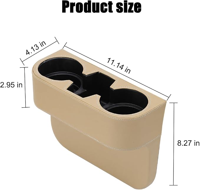 Car Seat Gap Filler Organizer with Cup Holder, Leather Multifunctional Vehicle Front Seat Crevice Storage Box Bag, Automotive Console Side Bucket Pocket, Universal Fit (Beige) - Image 2