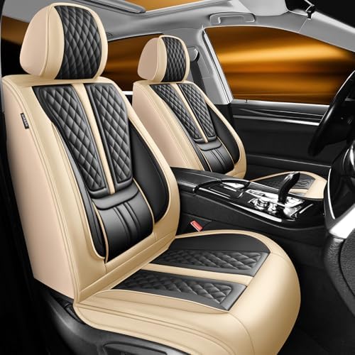 Fit Compass Car Seat Covers Compatible with Jeep Compass 2012-2024 2025 2026.Full Coverage Waterproof Leather,Compatible with Airbag,All - Weather Seat Cushion Protector(2 Front,Beige) by Unknown