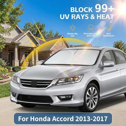 Windshield Sun Shade for Honda Accord 2013-2017 Sunshade Front Window Shade Custom Fit Accord Accessories Sun Visor Foldable Shade Blocks UV Rays Accessories - Image 2