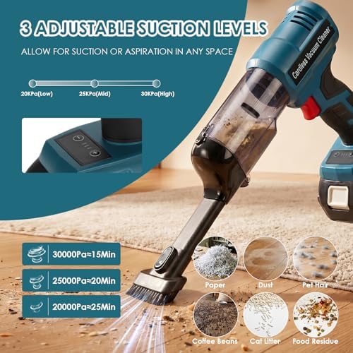 DTEZTECH Cordless Vacuum Cleaner for Makita 18V Battery, Electric Handheld Vacuum Cleaner with 105AW Powerful Suction, Portable Vacuum Cleaner for Floor, Carpet, Car, Home (Battery Not Included) - Image 3