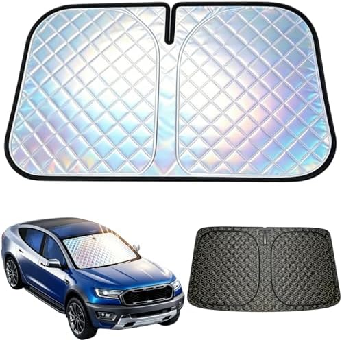 Foldable Windshield Sunshade | 5-Layer Laser Reflective Oxford Fabric Car Sun Shade with Steel Frame | UV Protection Heat Shield Sun Visor | Keeps Interior Cool & Protects Dashboard L(58 * 31 inch) by CarSunshade