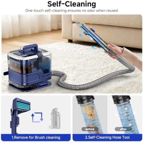 Portable Carpet Cleaner & Upholstery Cleaner Machine - 21Kpa Carpet Cleaner Machine, Self-Cleaning, Deep Cleaner for Pet Stains, Cars, Couch, Rug, Furniture with Dual Brush, Large Tank, Blue - Image 5