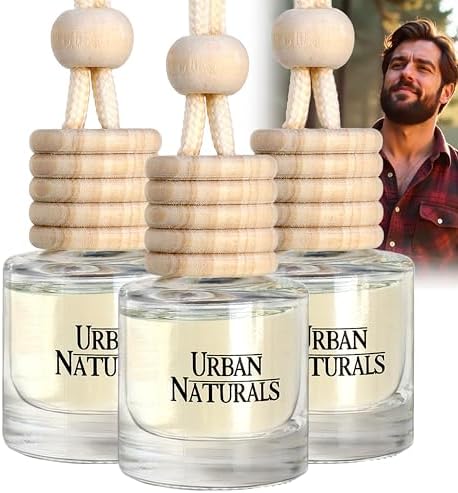 Urban Naturals Car Air Freshener Diffuser 3 Pack - Man Cave Essentials Scent, 45+ Days Long Lasting Fragrance, Made in USA, Glass & Wood, Hanging Design + Vent Cip, Easy to Use by UrbanNaturals