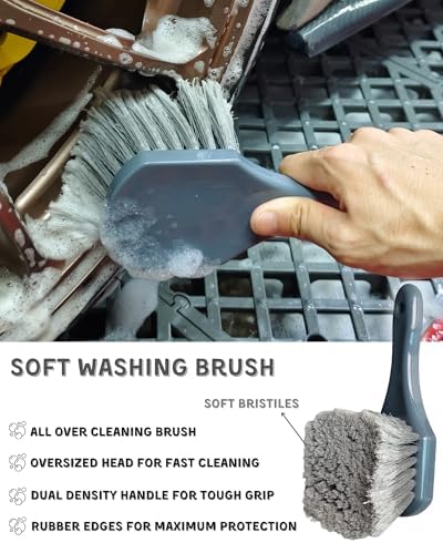 oesee 8PCS Pro Wheel Cleaning Kit - Synthetic Wool Brushes, Detailing Brush, Tire Brush, Wash Mitt, Drying Towel & Carry on Bag - Scratch-Free Rim Cleaning Kit - Image 3