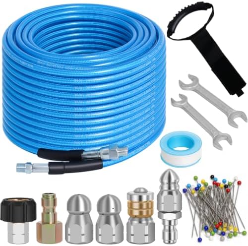 100 FT Sewer Jetter Kit for Pressure Washer, 5800PSI Drain Cleaner Hose by Zejoot