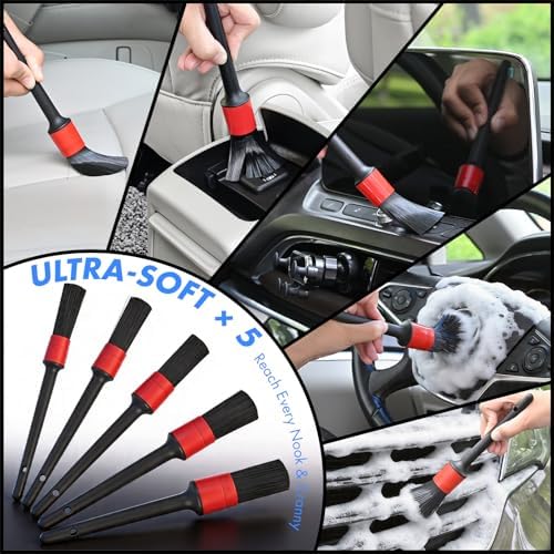 VCANENERGY Car Cleaning kit, Car Interior Detailing kit with Wheel Brush, Windshield Cleaner Tool, Microfiber Towel, Wash Mitt, Interior and Exterior Car Wash kit with Bag (28pcs) - Image 6