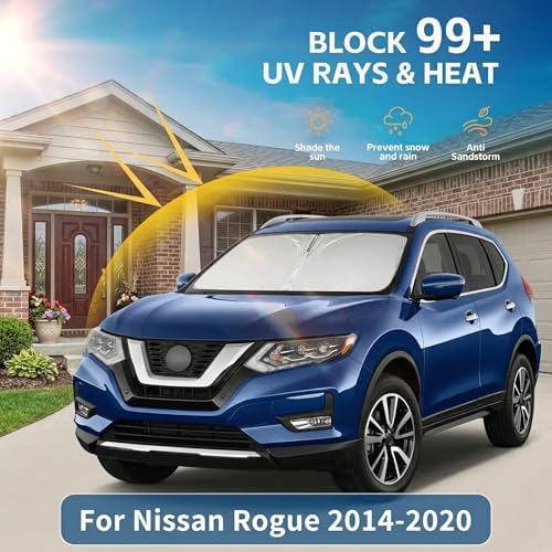 for Nissan Rogue 2014-2020 Windshield Sun Shade Front Window Shade Custom Fit Rogue Accessories Sun Visor Foldable Shade Blocks UV Rays Summer Must Have Car Accessories - Image 2