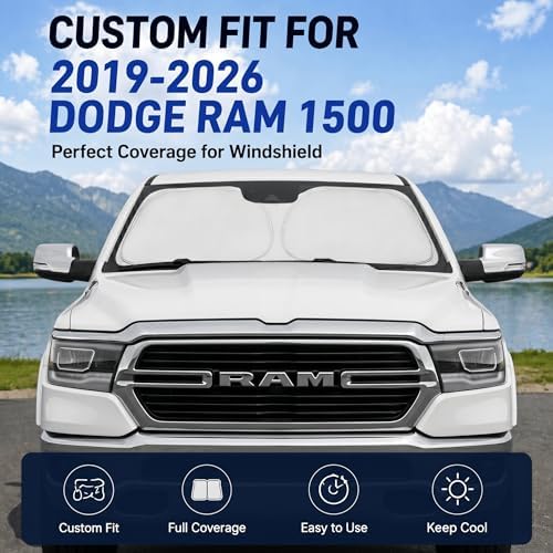 Custom Fit Windshield Sun Shade for Dodge RAM 1500 2019-2026 - Image 2