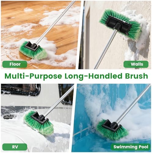 Car Wash Brush with Long Handle, 60'' Soft Bristle Cleaning Brush, Car Cleaning Brushes, Carwash Brushes for SUV, RV, Boat, Truck, House Siding, Sweep Snow, Green - Image 6