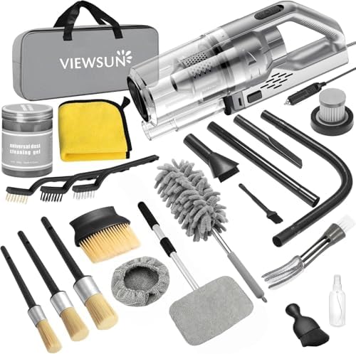 Car Cleaning Kit, 17PCS Car Interior Detailing Kit with Gray High Power Handheld Vacuum, Detailing Brush Set, Windshield Cleaner, Cleaning Gel, Complete Auto Accessories for Men, Women by Viewsun