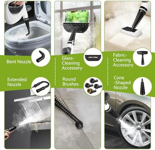 Phueut Pressurized Handheld Multi-Surface Natural Steam Cleaner with 12 pcs Accessories, Multi-Purpose Steamer for Home Use, Steamer for Cleaning Floor, Upholstery, Grout and Car (Grey) - Image 5