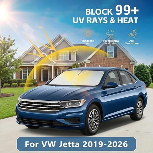 Windshield Sun Shade for Volkswagen/VW Jetta 2019-2024 2025 2026 Front Window Shade Custom Fit Jetta Accessories Sun Visor Foldable Shade Blocks UV Rays Summer Must Have Car Accessories - Image 2
